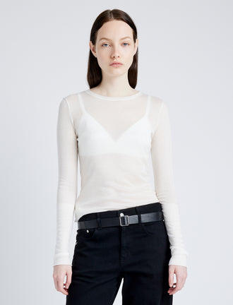 Proenza Schouler Front cropped image of model wearing Kaiya Top in Sheer Slub Jersey in BONE
