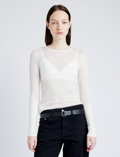 Proenza Schouler Front cropped image of model wearing Kaiya Top in Sheer Slub Jersey in BONE