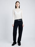 Proenza Schouler Front full length image of model wearing Kaiya Top in Sheer Slub Jersey in BONE
