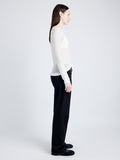Proenza Schouler Side full length image of model wearing Kaiya Top in Sheer Slub Jersey in BONE