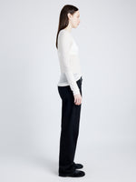 Proenza Schouler Side full length image of model wearing Kaiya Top in Sheer Slub Jersey in BONE