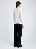 Proenza Schouler Back full length image of model wearing Kaiya Top in Sheer Slub Jersey in BONE
