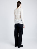 Proenza Schouler Back full length image of model wearing Kaiya Top in Sheer Slub Jersey in BONE