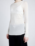 Proenza Schouler Detail image of model wearing Kaiya Top in Sheer Slub Jersey in BONE