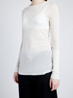 Proenza Schouler Detail image of model wearing Kaiya Top in Sheer Slub Jersey in BONE