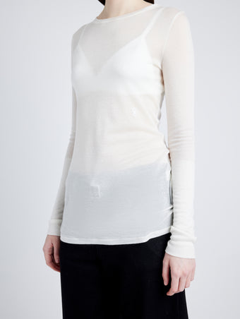 Proenza Schouler Detail image of model wearing Kaiya Top in Sheer Slub Jersey in BONE