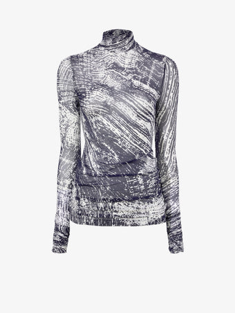 Proenza Schouler Still Life image of Rio Top in Printed Stretch Tulle Jersey in CONCRETE