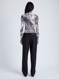 Proenza Schouler Back full length image of model wearing Rio Top in Printed Stretch Tulle Jersey in CONCRETE
