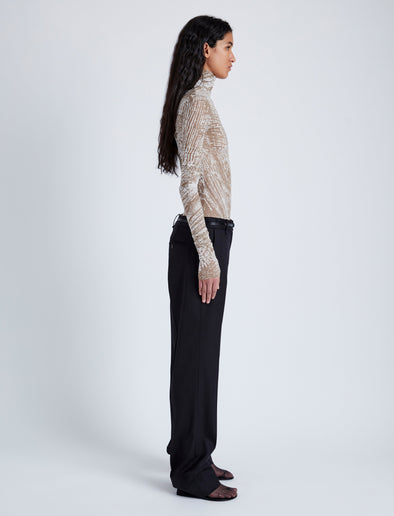 Proenza Schouler Side full length image of model wearing Rio Top in Printed Stretch Tulle Jersey in WOOD