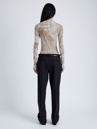 Proenza Schouler Back full length image of model wearing Rio Top in Printed Stretch Tulle Jersey in WOOD