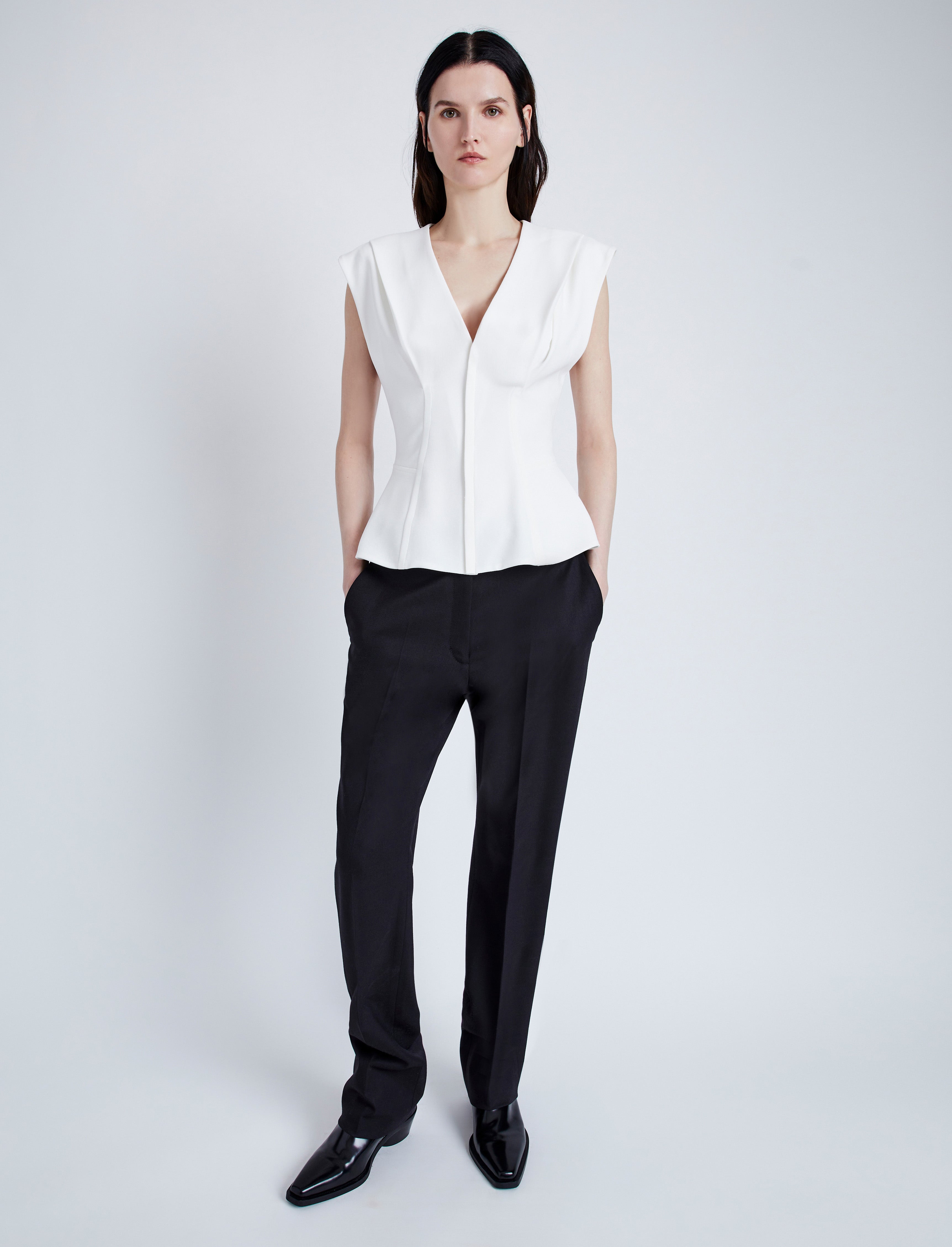 Proenza Schouler Janet Top in Matte Double Crepe - White