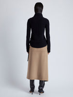 Proenza Schouler Back full length image of model wearing Aida Skirt in Brushed Melange Wool in CAMEL MELANGE