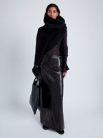 Front full length image of model wearing Adriana Skirt In Nappa in Black