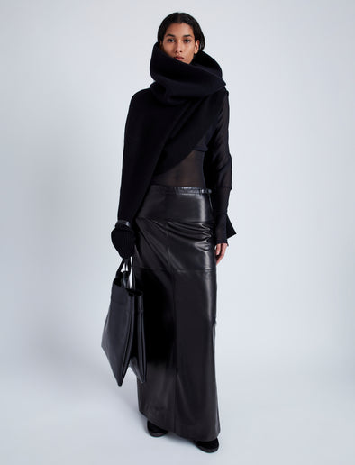Front full length image of model wearing Adriana Skirt In Nappa in Black
