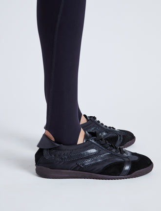 Proenza Schouler Detail image of model wearing Stilsman Pant in Compact Jersey in BLACK