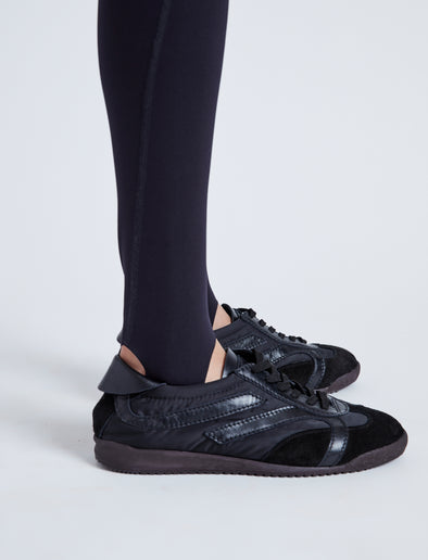 Proenza Schouler Detail image of model wearing Stilsman Pant in Compact Jersey in BLACK