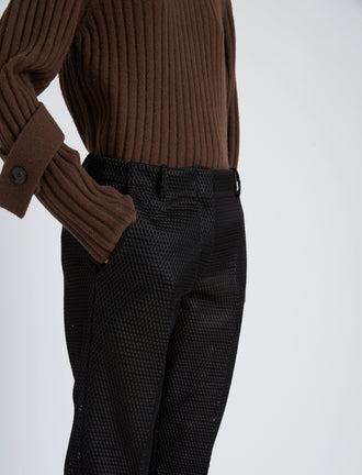 Proenza Schouler Detail image of model wearing Chase Pant in Technical Mesh Suiting in BLACK