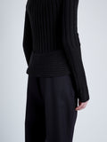Proenza Schouler detail image of model wearing Haven Sweater in Midweight Cashmere Rib in black
