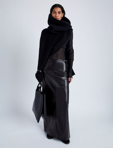 Proenza Schouler front image of model wearing Tube Scarf in Midweight Cashmere in black