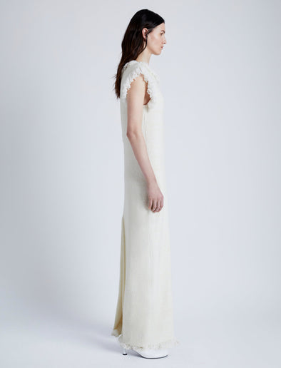 Proenza Schouler Side full length image of model wearing Toni Dress in Textured Knits in IVORY