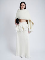 Front full length image of model wearing Blanket In Textured Boucle Knit in Ivory