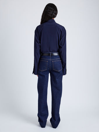 Proenza Schouler Back full image of model wearing Ryman Jean in INDIGO