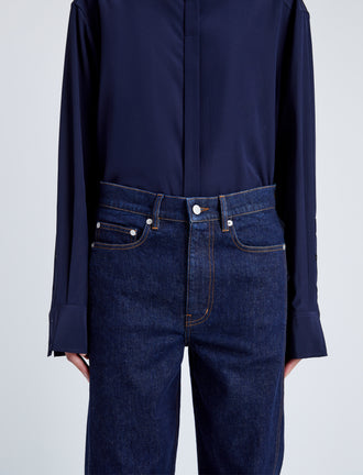 Proenza Schouler Detail image of model wearing Ryman Jean in INDIGO