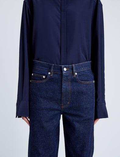 Proenza Schouler Detail image of model wearing Ryman Jean in INDIGO