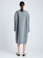 Proenza Schouler Back full length image of model wearing Albers Coat in Textured Double Face Wool in DARK GREY MULTI