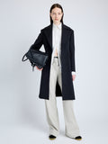 Proenza Schouler Front full length image of model wearing Thea Coat in Wool Gabardine Suiting in BLACK