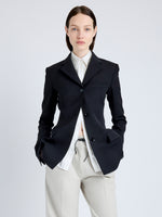 Proenza Schouler Front cropped image of model wearing Lark Blazer in Wool Gabardine Suiting in BLACK