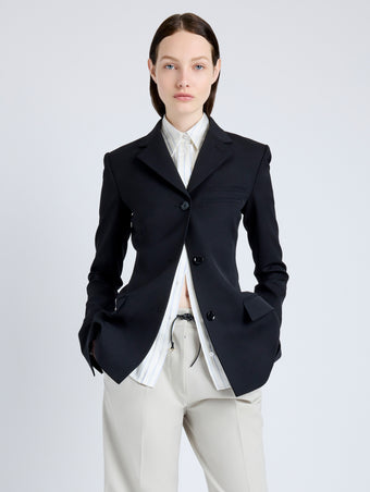 Proenza Schouler Front cropped image of model wearing Lark Blazer in Wool Gabardine Suiting in BLACK