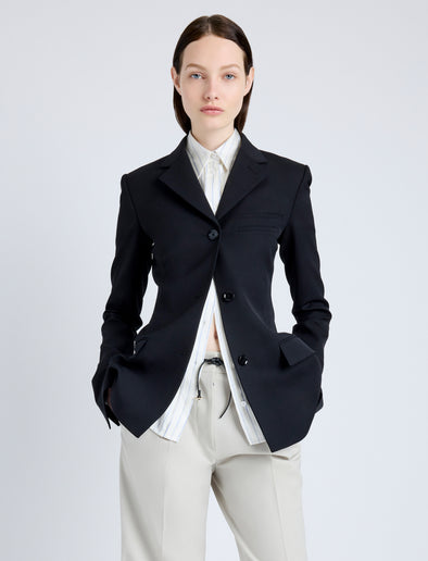 Proenza Schouler Front cropped image of model wearing Lark Blazer in Wool Gabardine Suiting in BLACK