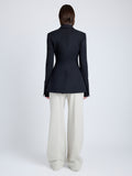 Proenza Schouler Back full length image of model wearing Lark Blazer in Wool Gabardine Suiting in BLACK