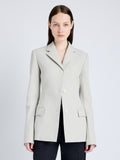 Proenza Schouler Front cropped image of model wearing Lark Blazer in Wool Gabardine Suiting in TAUPE