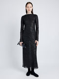 Proenza Schouler Front full length image of model wearing Marlowe Dress in Sequin in BLACK