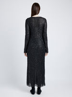 Proenza Schouler Back full length image of model wearing Marlowe Dress in Sequin in BLACK