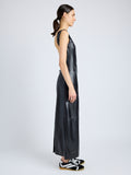 Proenza Schouler Side full length image of model wearing Backless Leather Dress in black