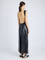 Proenza Schouler Back full length image of model wearing Backless Leather Dress in black
