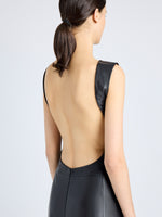 Proenza Schouler Detail image of model wearing Backless Leather Dress in black