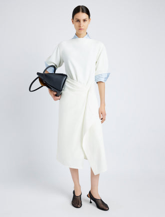 Proenza Schouler Front full length image of model wearing Maisie Dress in Matte Viscose Crepe in IVORY