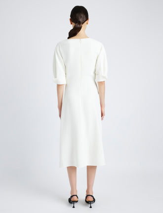 Proenza Schouler Back full length image of model wearing Maisie Dress in Matte Viscose Crepe in IVORY