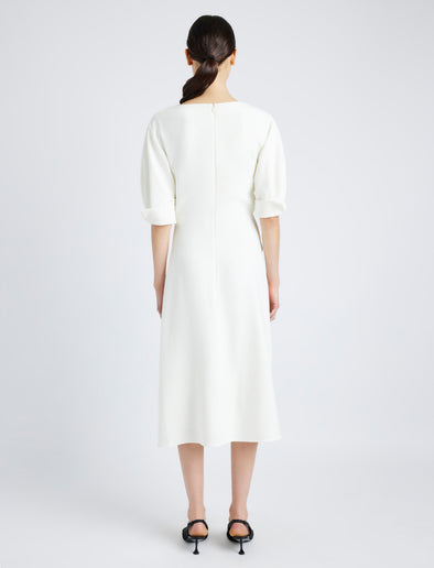 Proenza Schouler Back full length image of model wearing Maisie Dress in Matte Viscose Crepe in IVORY
