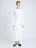 Proenza Schouler front image of model wearing Yara Dress In Bi-Stretch Suiting in OFF WHITE