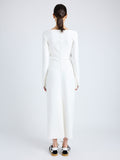 Proenza Schouler back image of model wearing Yara Dress In Bi-Stretch Suiting in OFF WHITE