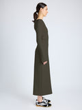 Proenza Schouler Side Full Length On Model image of  Yara Dress In Bi-Stretch Suiting in Earth
