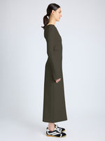 Proenza Schouler Side Full Length On Model image of  Yara Dress In Bi-Stretch Suiting in Earth