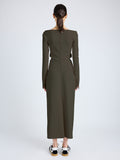 Proenza Schouler Back Full Length On Model image of  Yara Dress In Bi-Stretch Suiting in Earth