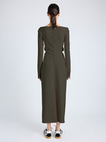 Proenza Schouler Back Full Length On Model image of  Yara Dress In Bi-Stretch Suiting in Earth