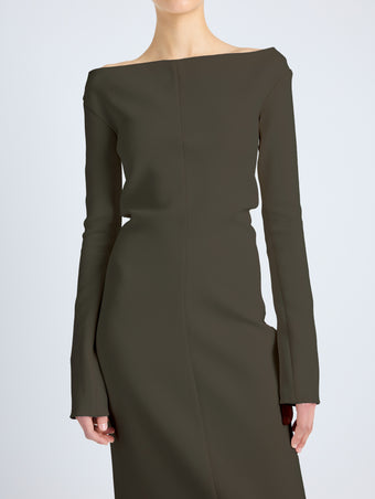 Proenza Schouler Detail image of Yara Dress In Bi-Stretch Suiting in Earth
